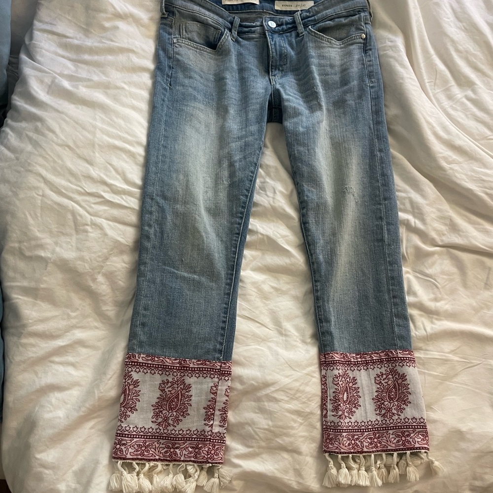 Pilcro and the Letterpress Hayden jeans with pattern bandana braided fringe